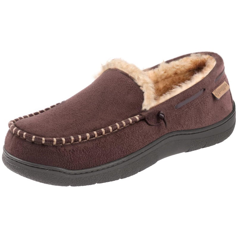 Zigzagger Men's Moccasin Slippers Memory Foam House Shoes, Indoor and Outdoor Warm Loafer Slippers, Coffee, 13 M US - Image 1